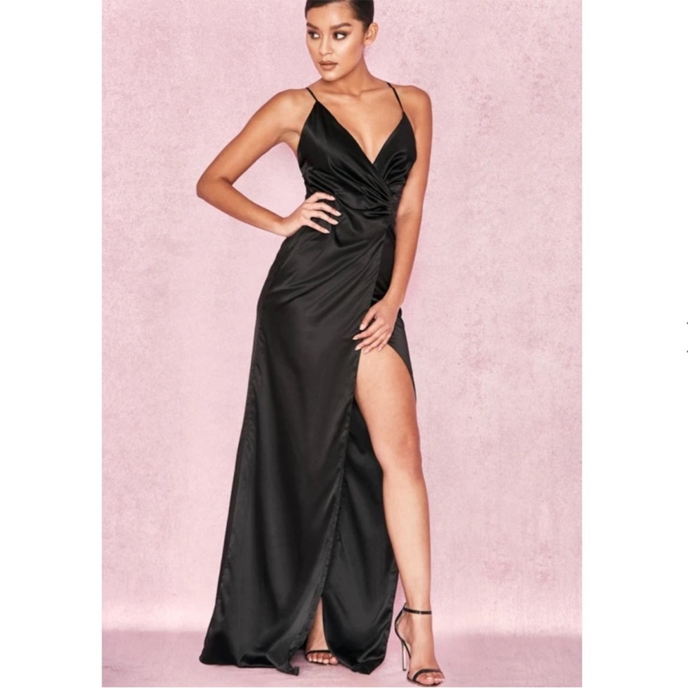 RARE House of CB 'Fairuz' Black Draped Satin Maxi Gown